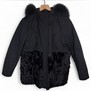 Maje Fur Trim Hood Parka Coat Sz 36 S Asiatic Raccoon Leather Winter Quilted
